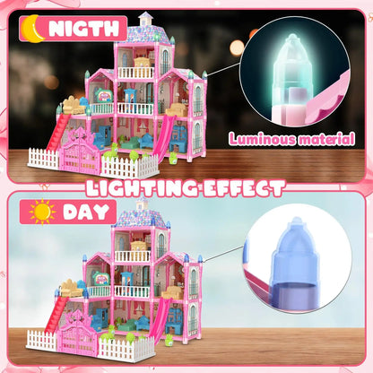 Luminous Dollhouse Dream Set: Princess Playhouse & Dolls