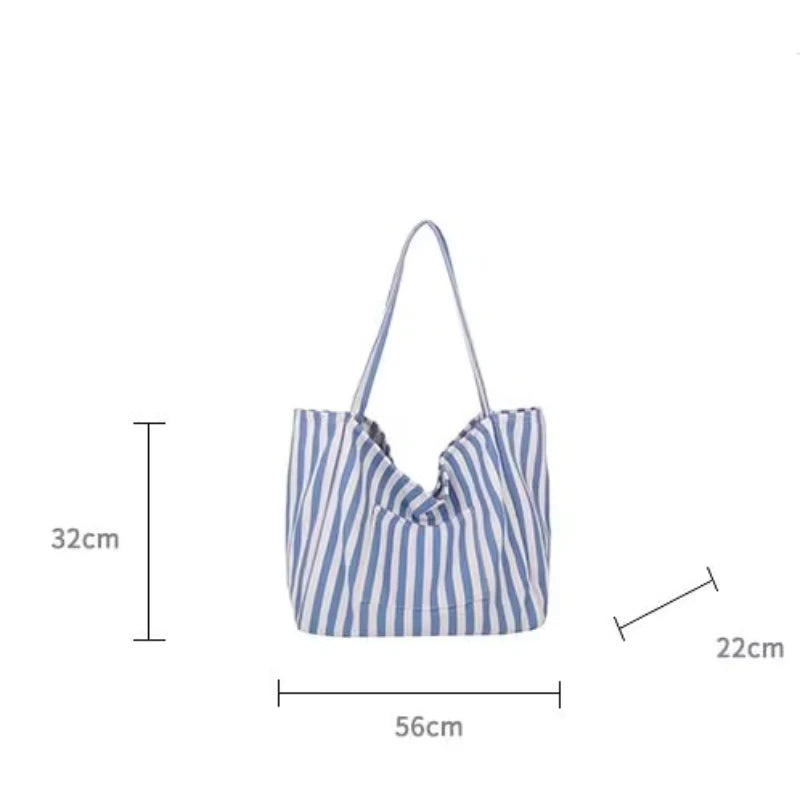 Women's Stripe Canvas Tote Handbag 