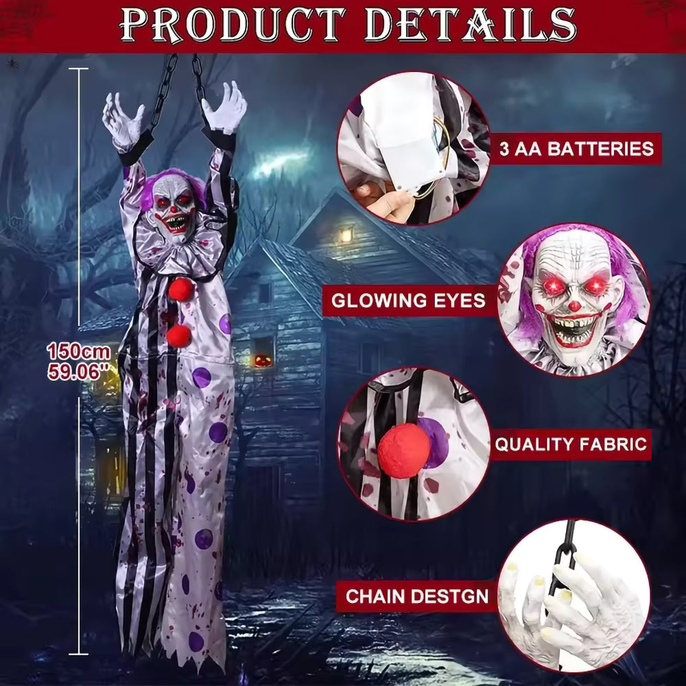 Halloween Voice-Activated Hanging Ghost Clown Prop