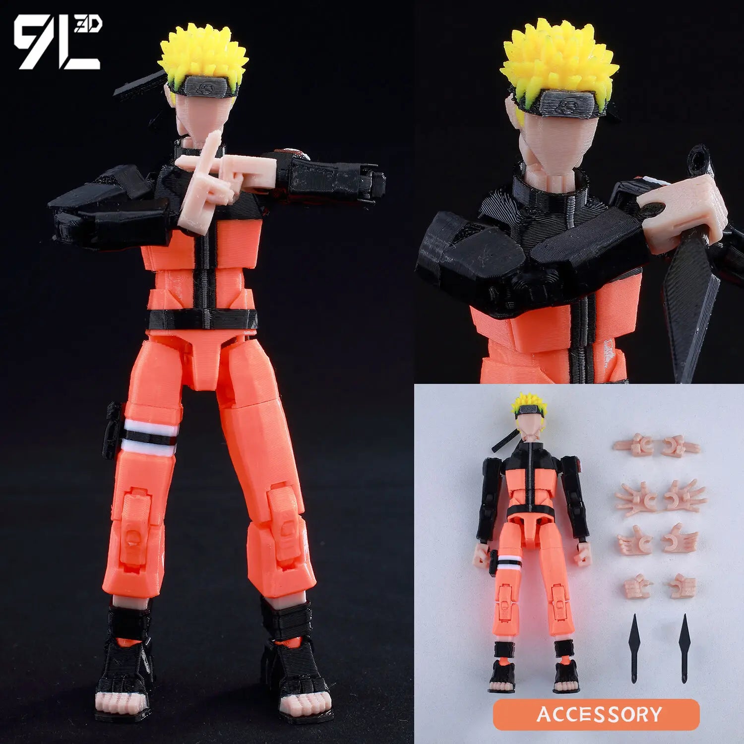Demon Slayer, Akaza Tanjiro. Naruto and Sasuke and Solo Leveling Sung Jin-Woo 3D Action Figure 