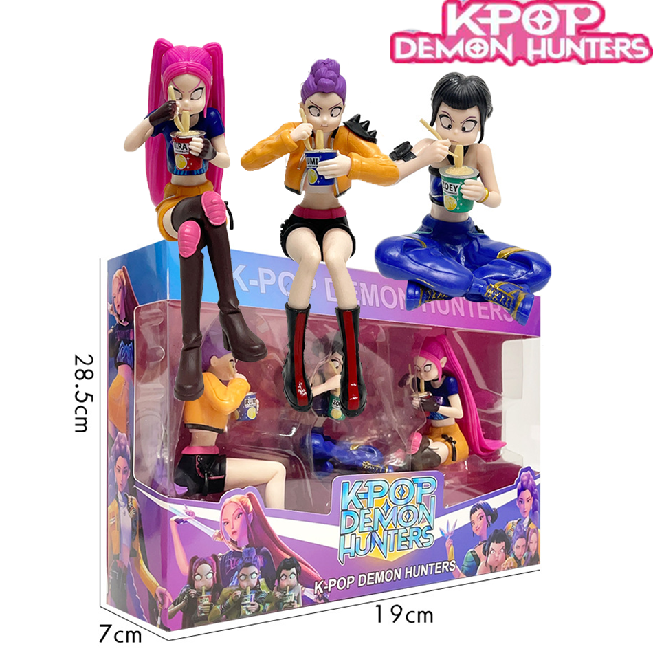 Kpop Demon Hunters Anime Figurine - Rumi Mira Zoyi Eat Noodle Collectible