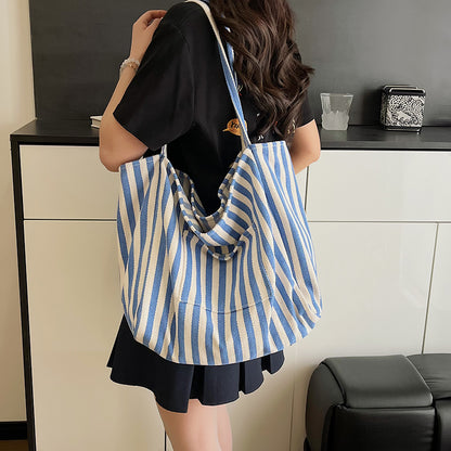 Women's Stripe Canvas Tote Handbag 