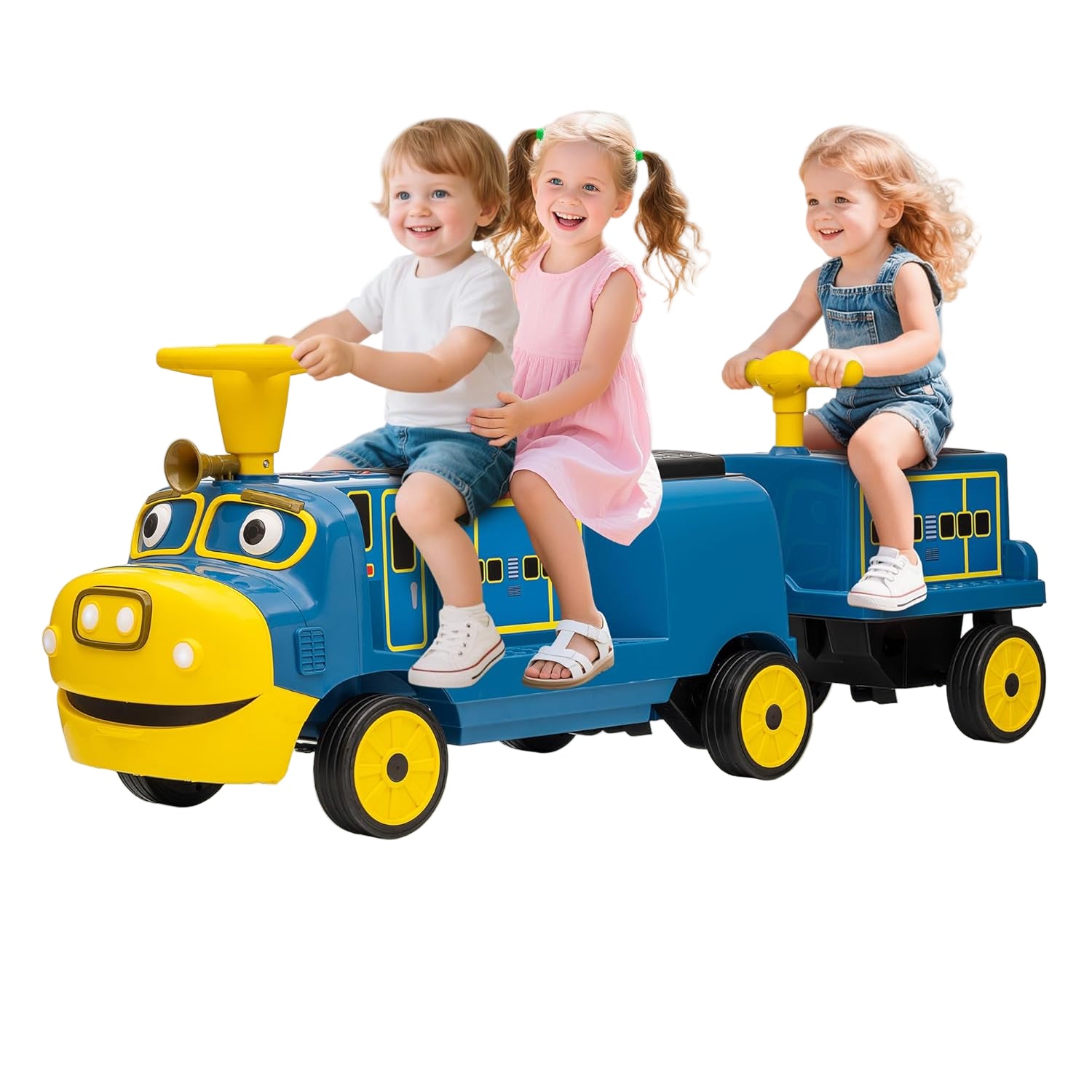 2 Seater Ride On Train, 12V Kids Toy with Adjustable Seat