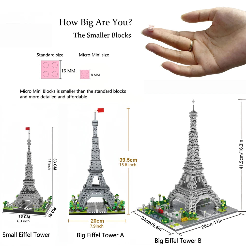 Eiffel Tower Building Blocks: LED Lit Paris Model Toy Set