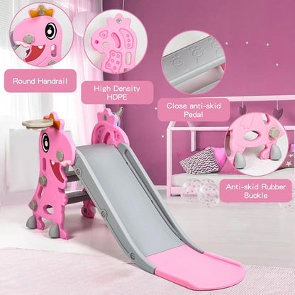 Dinosaur Slide Kids Indoor Outdoor Playset with Hoop