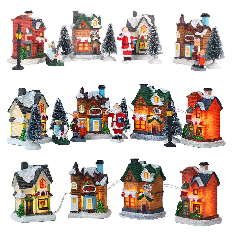 LED Christmas Village Ornaments: Santa & Snowy Scene