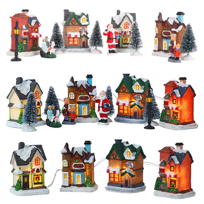 LED Christmas Village Ornaments: Santa & Snowy Scene