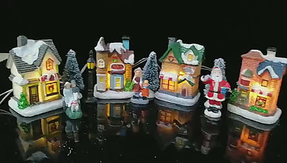 LED Christmas Village Ornaments: Santa & Snowy Scene