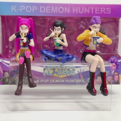 Kpop Demon Hunters Anime Figurine - Rumi Mira Zoyi Eat Noodle Collectible